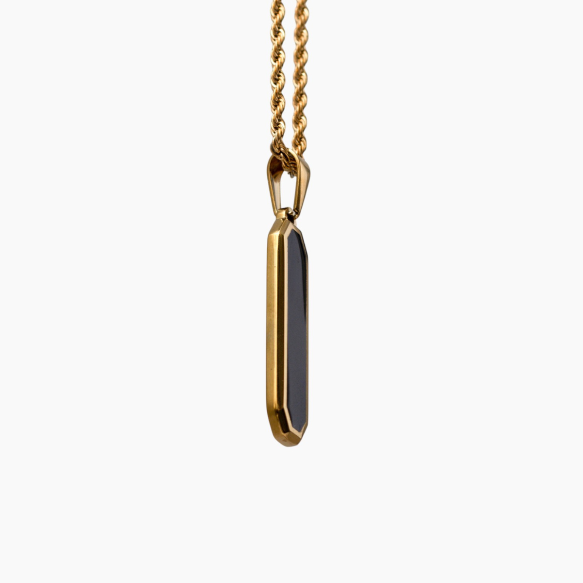 Men's 18K Gold Plated Necklace - Black Onyx Rectangle Pendant