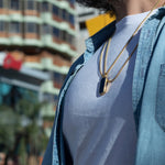18K Gold Plated Black Onyx Rectangular Stainless Steel Men's Necklace Manntara