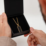 18K Gold Plated Black Onyx Rectangular Stainless Steel Men's Necklace Manntara