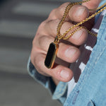 18K Gold Plated Black Onyx Rectangular Stainless Steel Men's Necklace Manntara