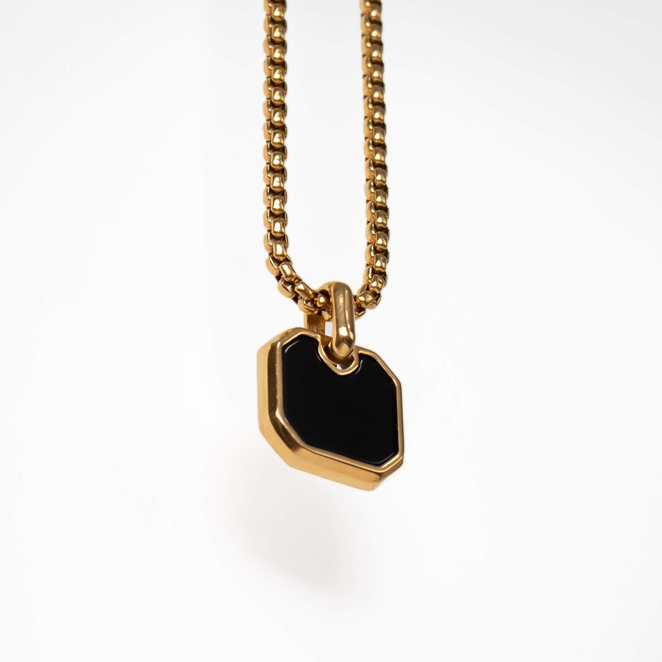 18K Gold Plated Black Onyx Square Necklace for Men Manntara