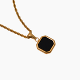 18K Gold Plated Black Onyx Square Necklace for Men Manntara
