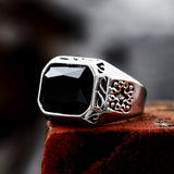 Black Agate Rectangular Minimal Ring of Stainless Steel for Men Manntara