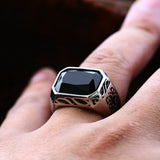 Black Agate Rectangular Minimal Ring of Stainless Steel for Men Manntara