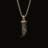 Black Spectrolite Fang Men's Necklace | Silver Stainless Steel Pendant Manntara