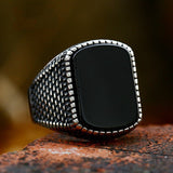 Black Agate Minimal Ring of Stainless Steel for Men Manntara