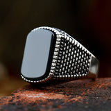 Black Agate Minimal Ring of Stainless Steel for Men Manntara