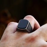 Black Agate Minimal Ring of Stainless Steel for Men Manntara