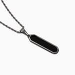 Black Onyx Silver Geometric Rectangular Men's Necklace of Stainless Steel Manntara