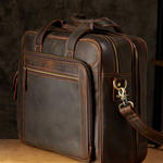 Brown Genuine Full-Grain Leather Travel Briefcase for Men Manntara