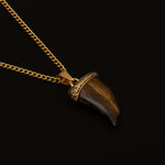 Brown Spectrolite Fang Men's Necklace | 18K Gold Plated Pendant Manntara