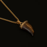 Brown Spectrolite Fang Men's Necklace | 18K Gold Plated Pendant Manntara