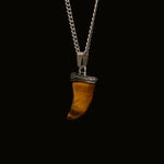 Brown Spectrolite Fang Men's Necklace | Silver Stainless Steel Pendant Manntara