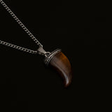 Brown Spectrolite Fang Men's Necklace | Silver Stainless Steel Pendant Manntara