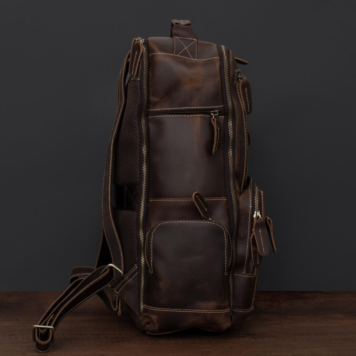 Brown Leather 35L Laptop Business Backpack for Men & Women Manntara