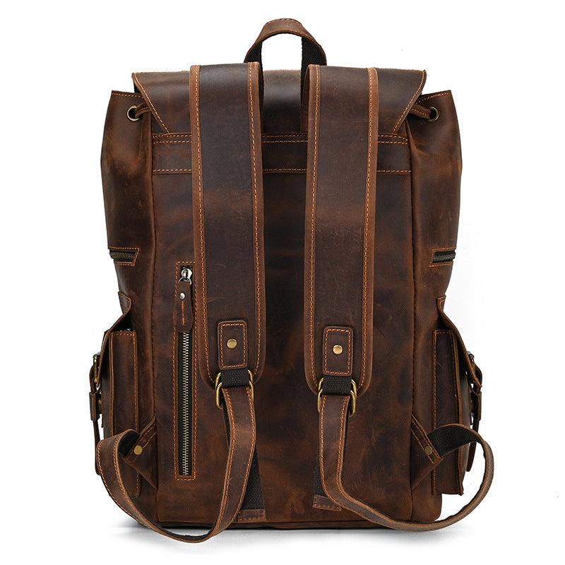 Dark Brown Genuine Full-Grain Leather 18-inches Laptop Travel Backpack Manntara