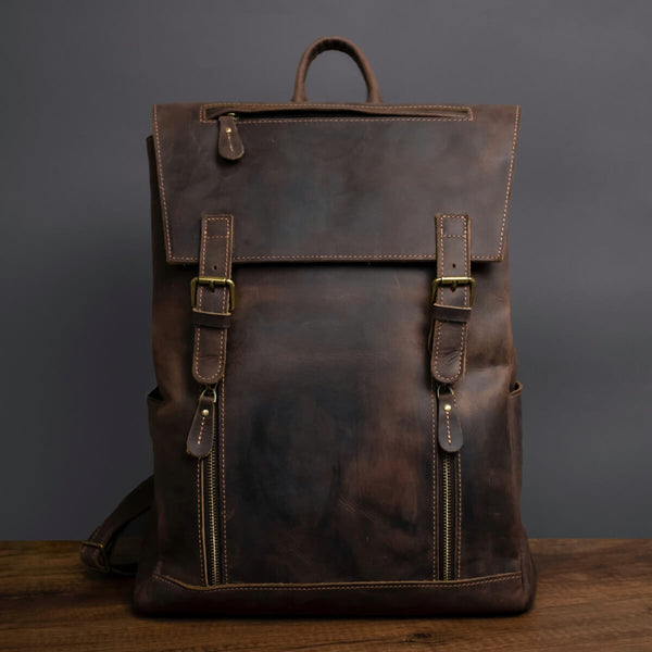 Unisex Crazy Horse Leather Backpack