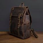 Dark Brown Full-Grain Leather Travel 15-inches Laptop Backpack for Men Manntara