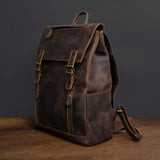 Dark Brown Full-Grain Leather Travel 15-inches Laptop Backpack for Men Manntara