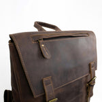 Dark Brown Full-Grain Leather Travel 15-inches Laptop Backpack for Men Manntara