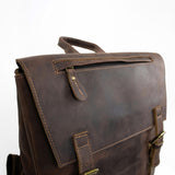Dark Brown Full-Grain Leather Travel 15-inches Laptop Backpack for Men Manntara