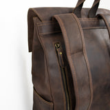 Dark Brown Full-Grain Leather Travel 15-inches Laptop Backpack for Men Manntara
