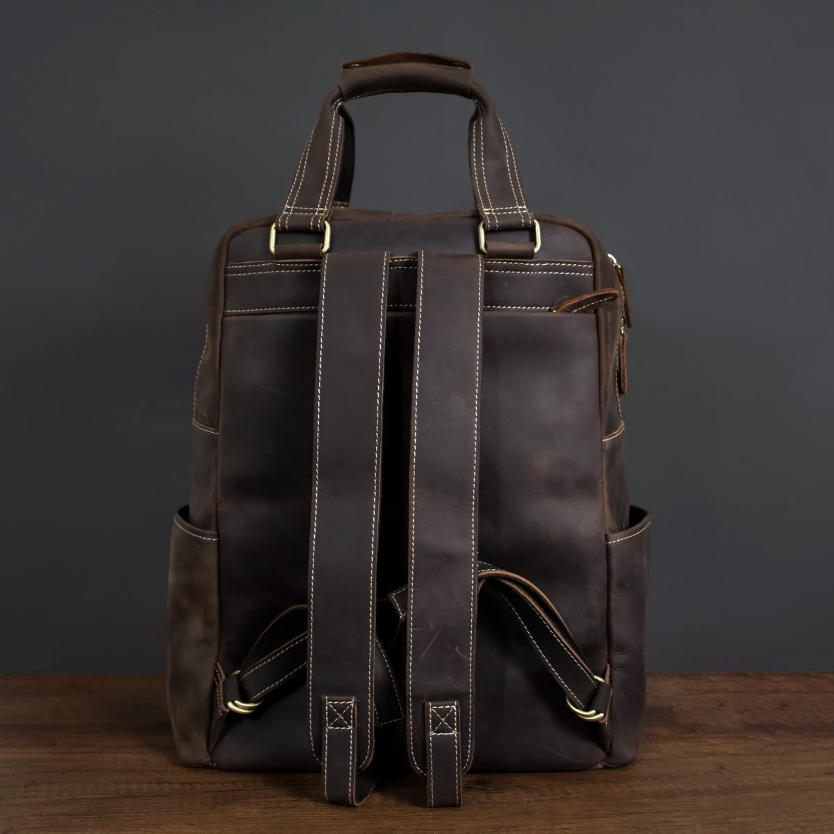 Dark Brown Full-Grain Leather Travel Retro Backpack for Men Manntara