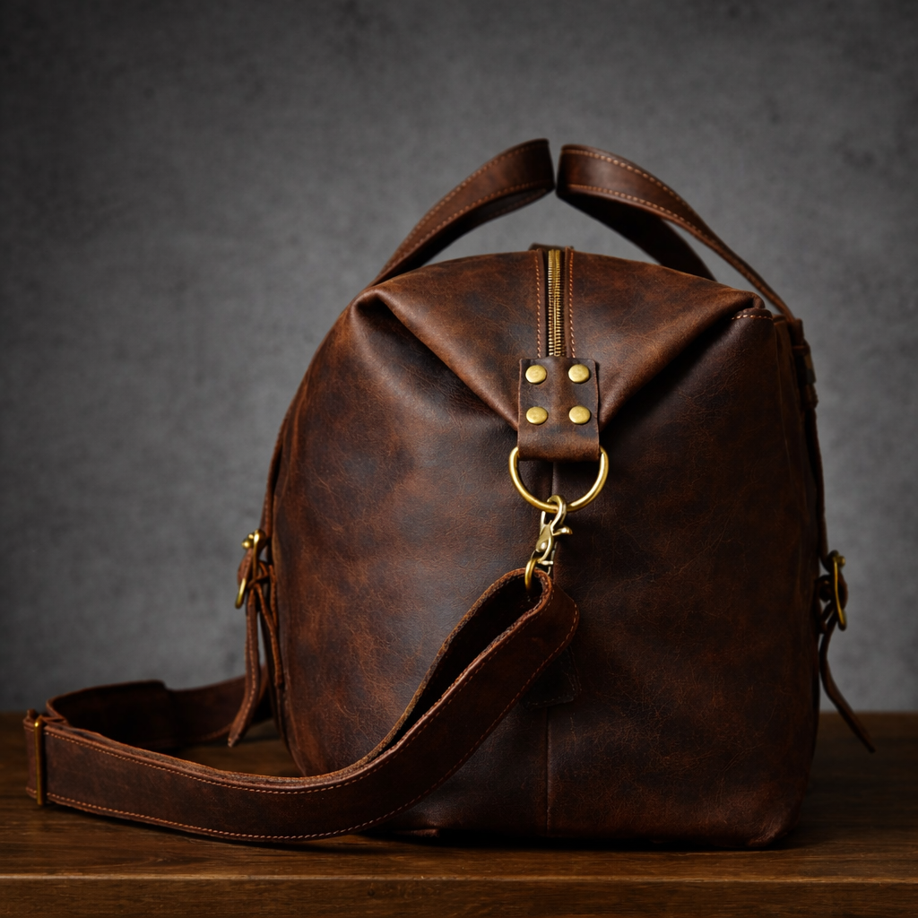 Vintage Brown Leather Duffle Bag For Men – Handmade Travel Luggage, Gym, Overnight Weekender