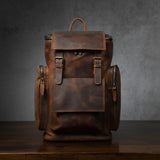 Full-Grain Leather Unisex Vintage 20-inches Laptop Backpack For Travel Manntara