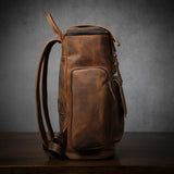 Full-Grain Leather Unisex Vintage 20-inches Laptop Backpack For Travel Manntara