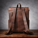 Full-Grain Brown Leather Anti-Theft Retro Backpack for Men and Women Manntara