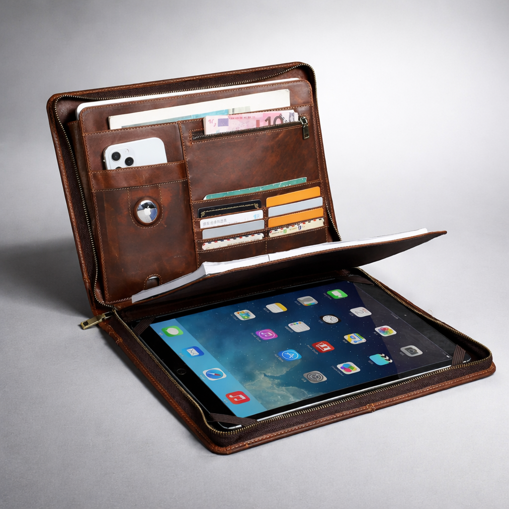 Full-Grain Brown Leather iPad Productivity Case Manntara