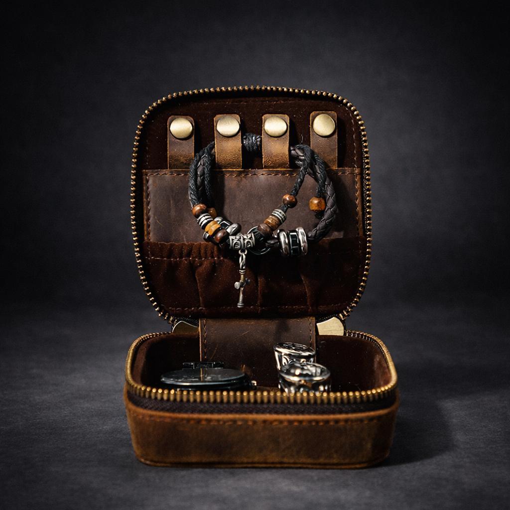 Full Grain Leather Jewelry & Watch Box For Men Manntara