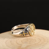 Golden Catholic Praying Hands S925 Silver Adjustable Ring For Men Manntara