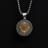 Golden Vegvísir Viking Compass Men's Necklace of Stainless Steel Manntara