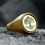 Golden Stainless Steel Yggdrasil Tree of Life Ring for Men Manntara