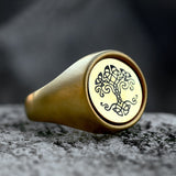 Golden Stainless Steel Yggdrasil Tree of Life Ring for Men Manntara
