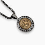 Golden Vegvísir Viking Compass Men's Necklace of Stainless Steel Manntara