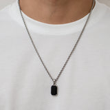 Silver Stainless Steel Black Onyx Men's Pendant Manntara