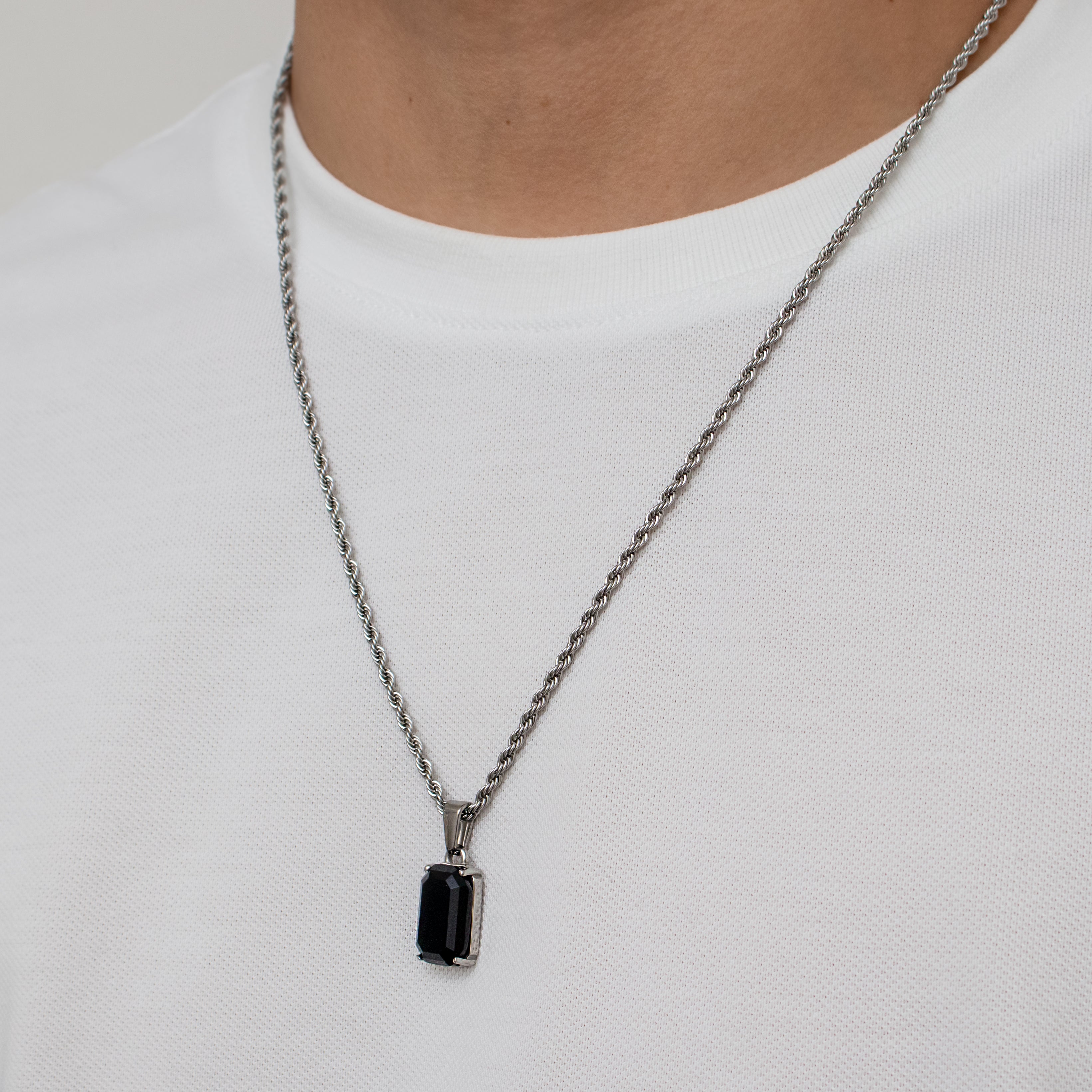 Silver Stainless Steel Black Onyx Men's Pendant Manntara