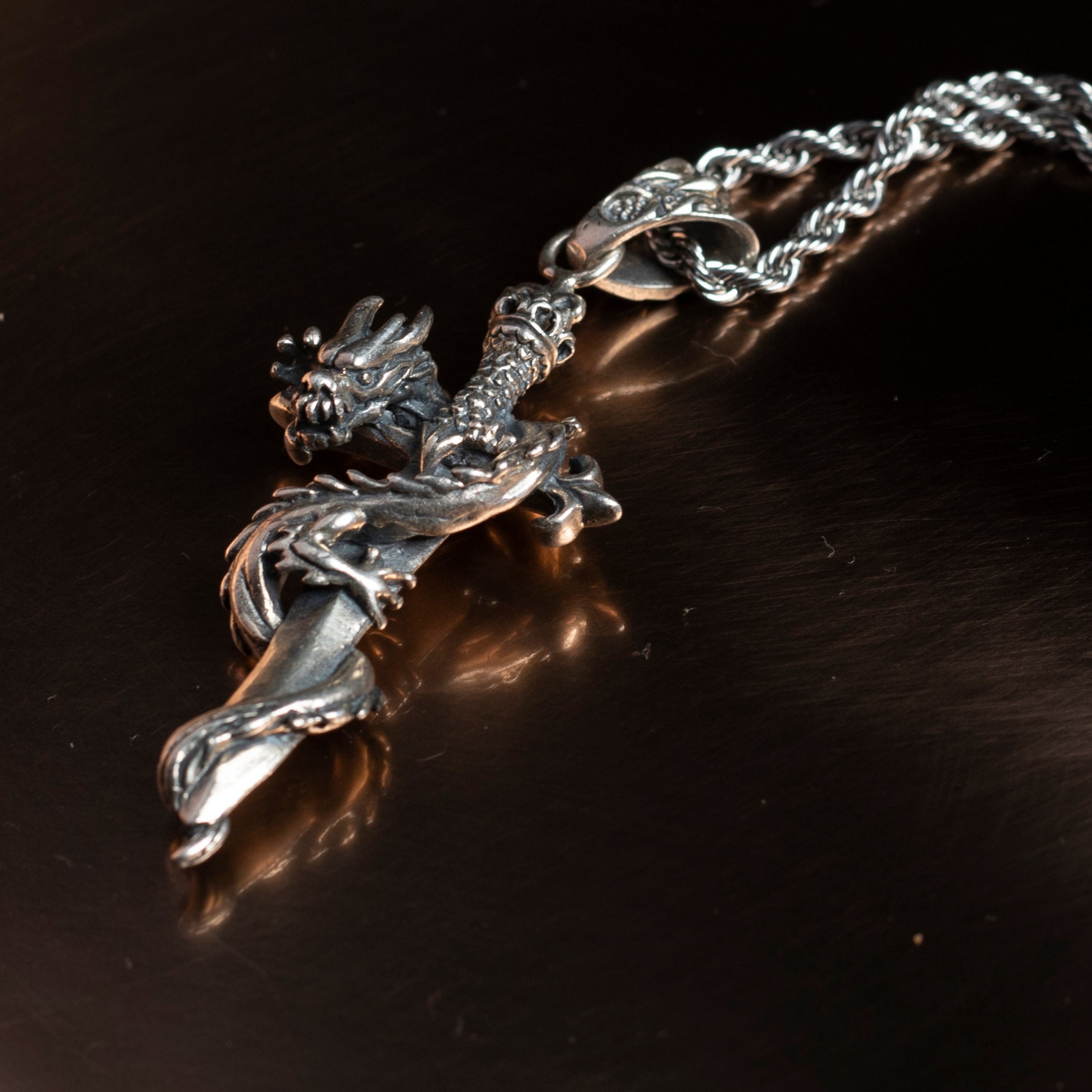 Sterling 925 Silver Dragon Sword Gothic Necklace For Men Manntara