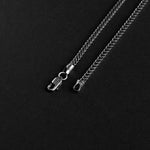 Close-up of 925 sterling silver Franco chain clasp with hallmark stamp