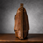 Men's Brown Full-Grain Leather Military Messenger Crossbody Bag Manntara