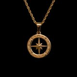 Men's 18K Gold Plated North Star Necklace on a black background