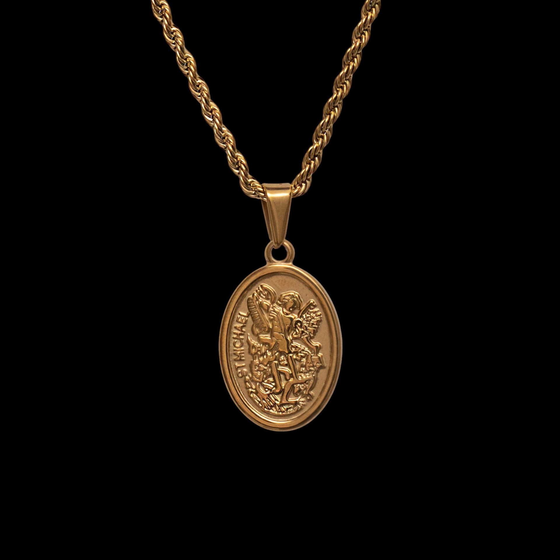 Men's 18K Gold Plated St. Michael the Archangel Oval Pendant