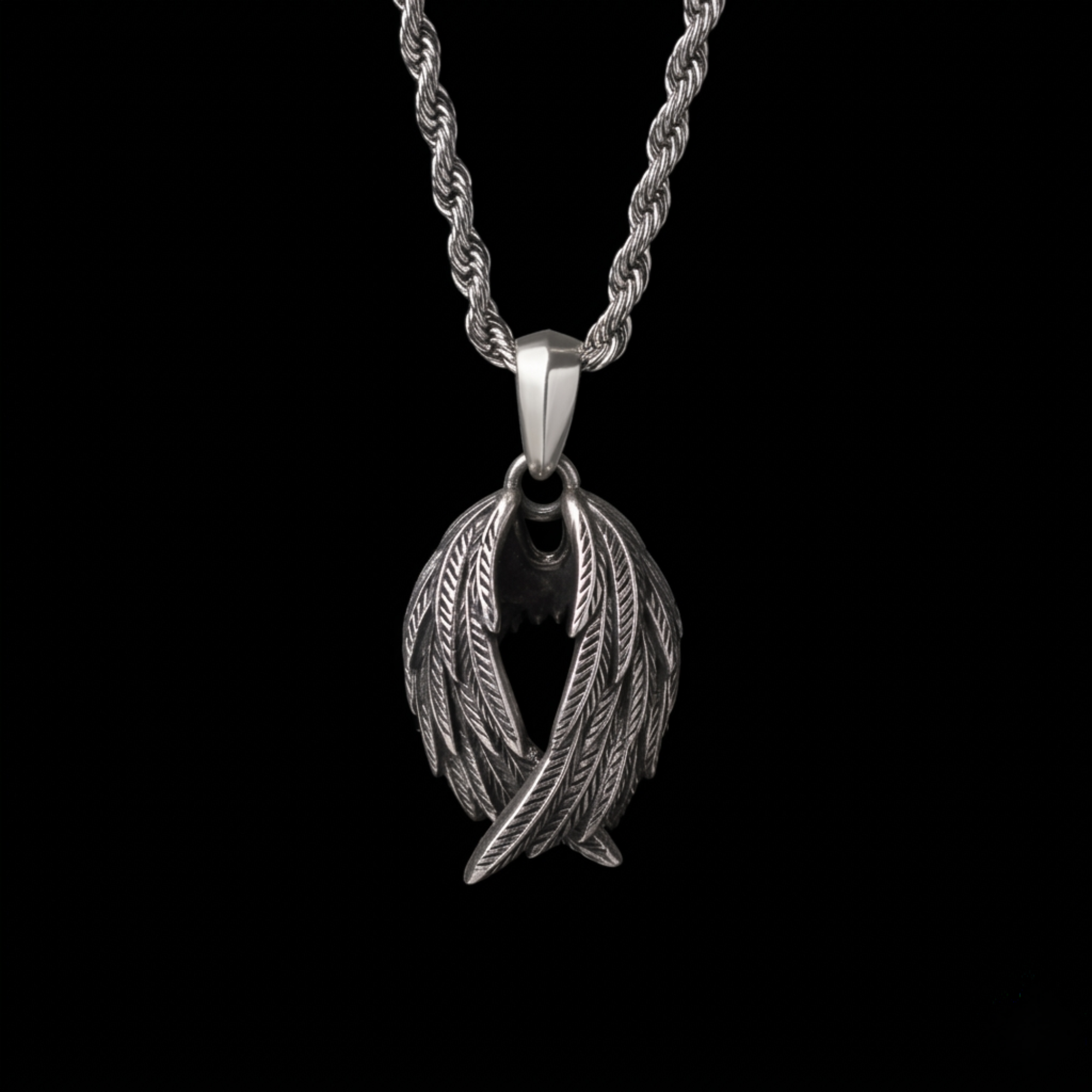 Men's 925 Sterling Silver Guardian Angel Wings Pendant Necklace