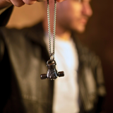 Men's Dumbbell Gym Necklace of Silver Stainless Steel Manntara