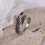 S925 Silver Angel Wings Casual Ring for Men Manntara