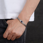 S925 Silver Antique Black Gemstone Casual Braided Bracelet for Men Manntara