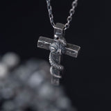 S925 Silver Black Gothic Cross with Snake Necklace For Men Manntara